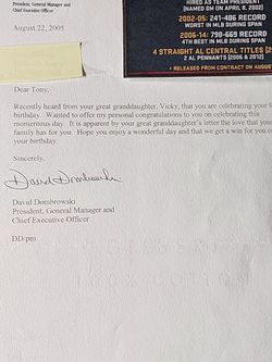 DAVID DOMBROWSKI autograph DETROIT TIGERS President GM CEO  signed letter w/coa