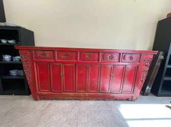 Distressed Red Chinese Cabinet