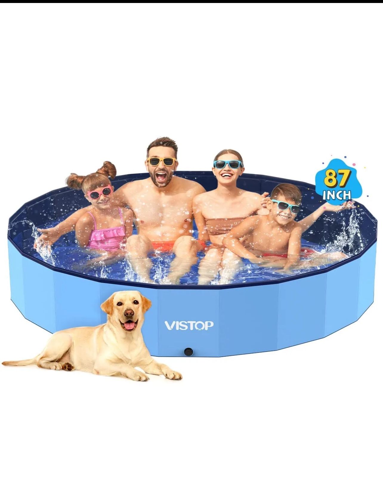 VISTOP XXXX Large Foldable Dog Pool, Hard Plastic Shell 87 inches