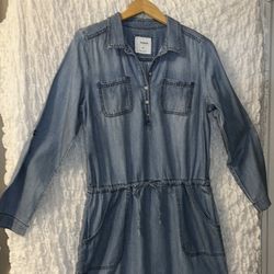 Sonoma: Denim Look Dress, Drawstring Waist, Roll Tab Sleeves, Size: Medium 