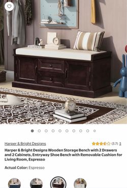 Harper & Bright Designs Wooden Storage Bench with 2 Drawers and 2 Cabinets, Espresso