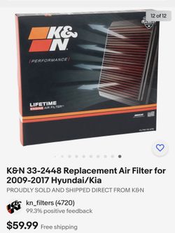 K&N Air Filter For Kia/Hyundai 