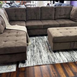 Brown Chenille Sectional Couch