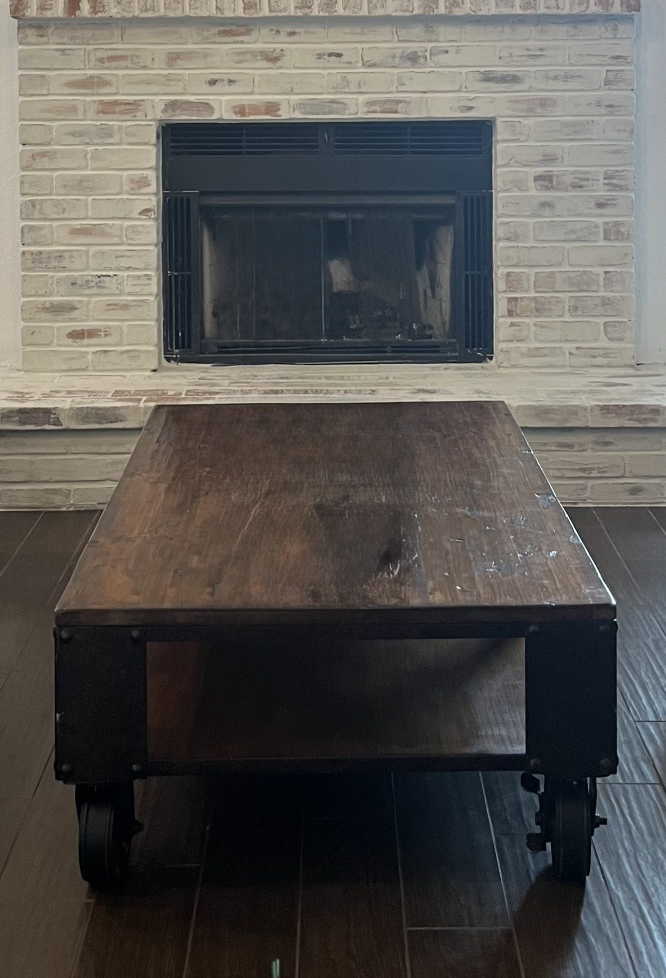 Iron + wood Coffee Table On Wheels 
