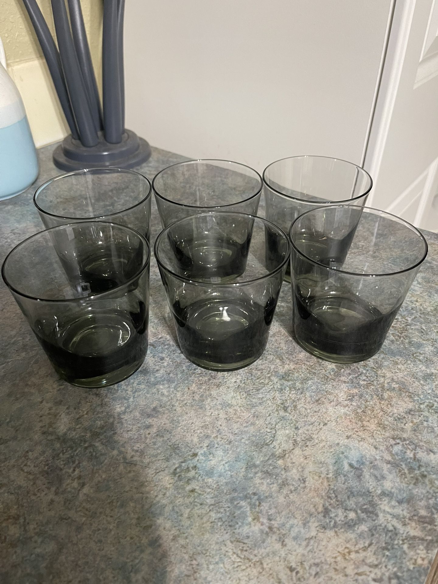 Set Of Six Vintage Smoke Color Weighted Bottom Low Ball Glasses