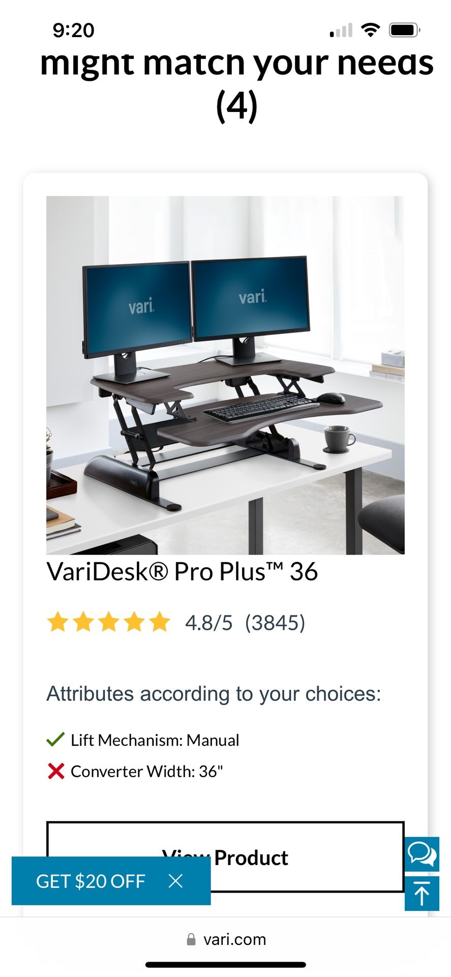 Standing Vari Desk Pro Plus 36”