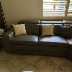 L Shape Couch Grey Leather Electric 