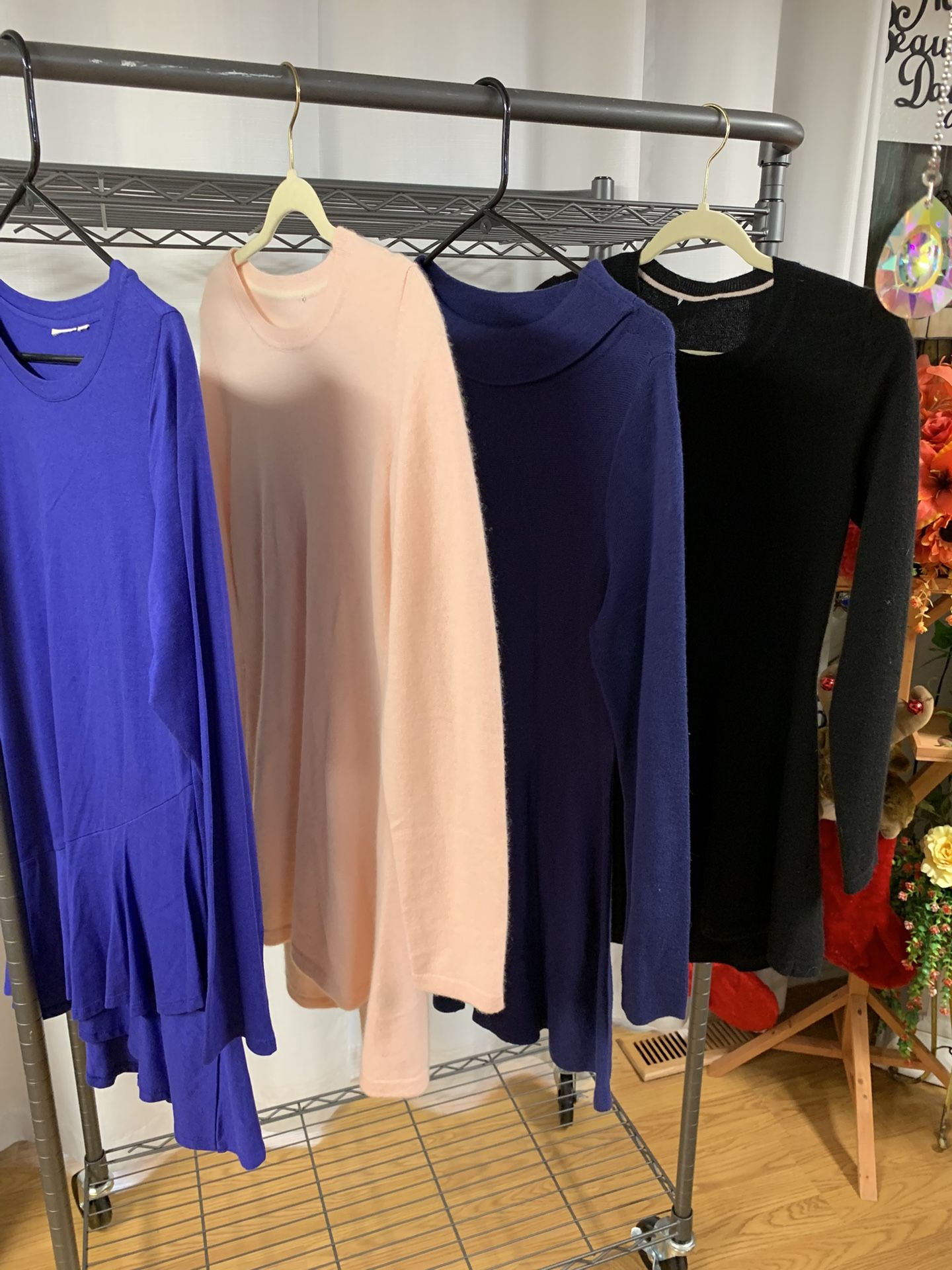 3 Knitted Long Tops And One Stretchy Knit Top