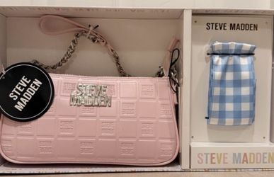 Steve Madden Embossed Logo Chain Shoulder Bag with Pouch Pink