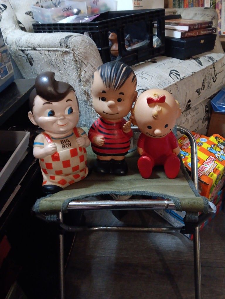 Peanuts Vintage 1950 Linus,baby Sally Brown And Big Boy Full Piggybank