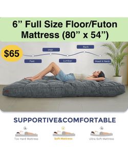 6" Full Size Floor/Futon Mattress, Tufted Futons Sofa Couch Bed with Twisted Rope Design Edging, Thick Corded Fabric Floor Mattress for Adults, Shredd