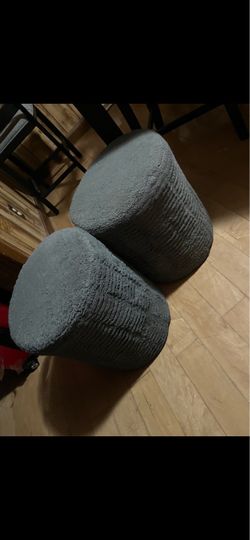 Set of 2 Gray Fabric Round Ottomans