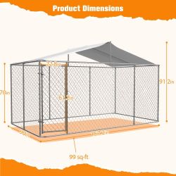 Heavy Duty Outdoor Dog Kennel 13.1x7.5x7.6 ft, Galvanized Chain Link Playpen with Waterproof Anti-UV Cover, Secure Lock, Large Exercise Pen for Puppy 