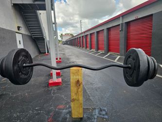 💯 pounds aprox EZ Curl Bar with Weight Plates