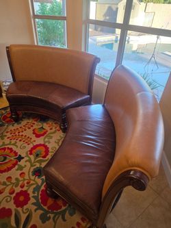 3 curved leather benches
