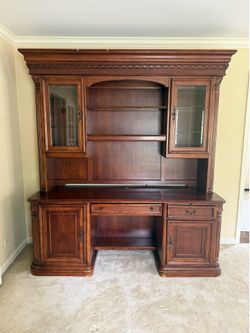 Solid Cherry Wood Executive Pedestal Desk And Hutch