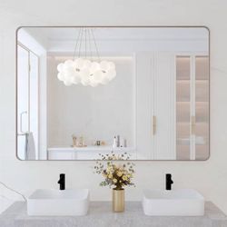 48 in. W x 36 in. H Large Rectangular Framed Wall Mounted Bathroom Vanity Mirror in Brushed Nickel