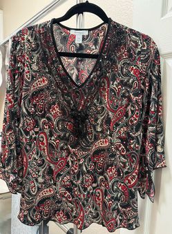 Dressbarn Petite Paisley Beaded Blouse
