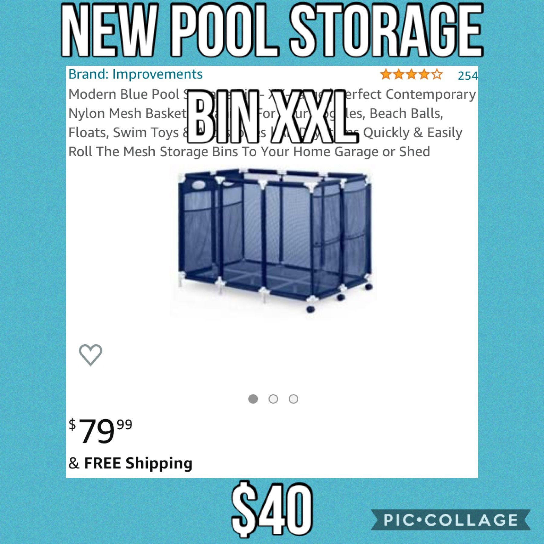 Modern Blue Pool Storage Bin - XX-Large | Perfect Contemporary Nylon Mesh Basket Organizer For Your Goggles, Beach Balls, Floats, Swim Toys & Accesso