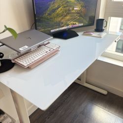 48” Electric Standing Desk – White Glass Sit/Stand Desk