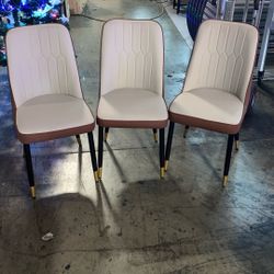 New Assembled Dining Chairs Set of 3, Modern Dining Chairs, Equipped with PU Leather Backrest Cushions and Black Metal Legs