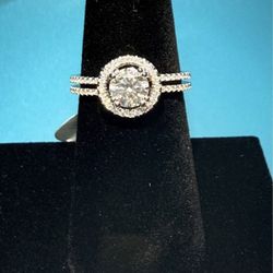 #51-1.00 CTW Moissanite Engagement Ring - Double Band Design, 925 Sterling Silver
