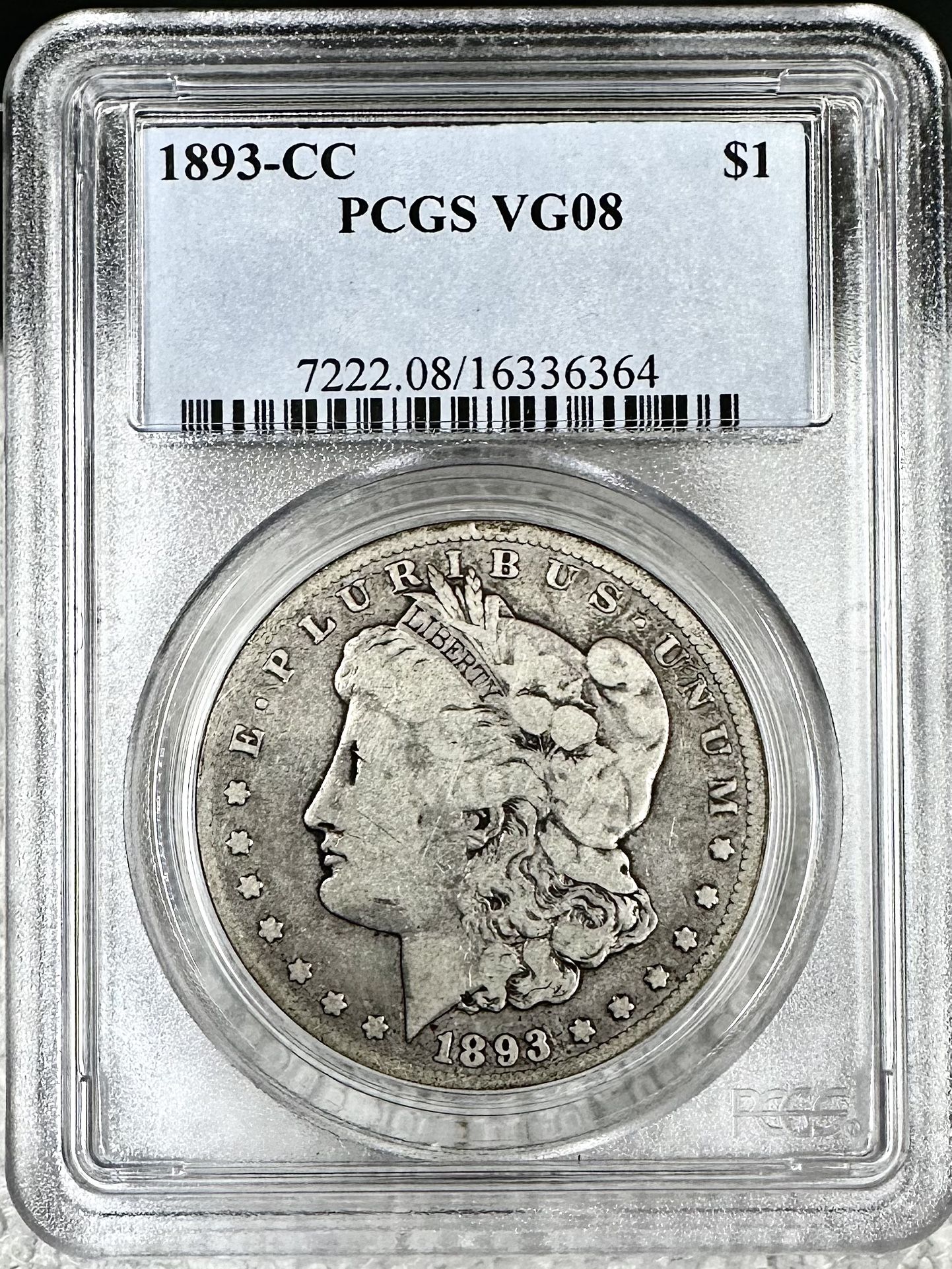 1893 CC MORGAN SILVER DOLLAR PCGS VG08