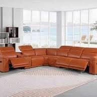 New 7 Piece 2 Reclining/ Power Headrest Genuine Italian Leather Sectional.  93x108x19H.  Free Delivery!
