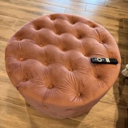 Pink Velvet Tufted Storage Ottoman