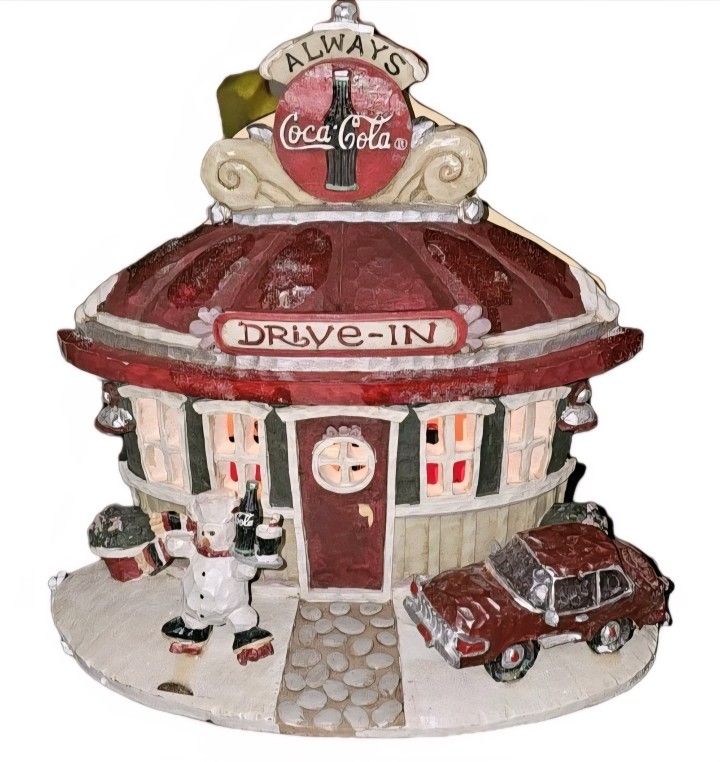 Rare Retired Kurt Adler 1999 Coca Cola Christmas Lighted Village Drive-In Restau