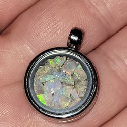 30mm Pendant / Charm Filled With Ethiopian Opal Rough Gemstones 