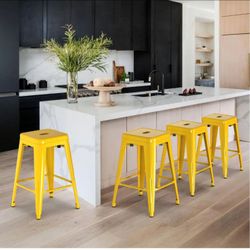 Indoor/Outdoor Modern Metal Counter Height Stools with Footrests (Set of 4) - Yellow