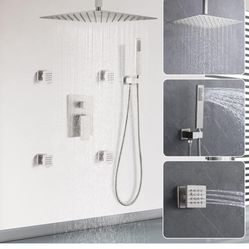 Rain Shower System with Body Jets, 12" Ceiling Rain Shower, All Metal Multiple Black 14B And The Nickel 14L  $80