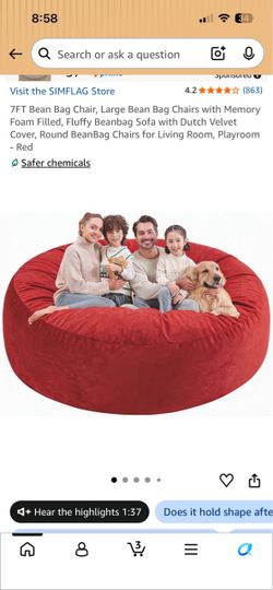 Giant Red Bean Bag With Removable Cover