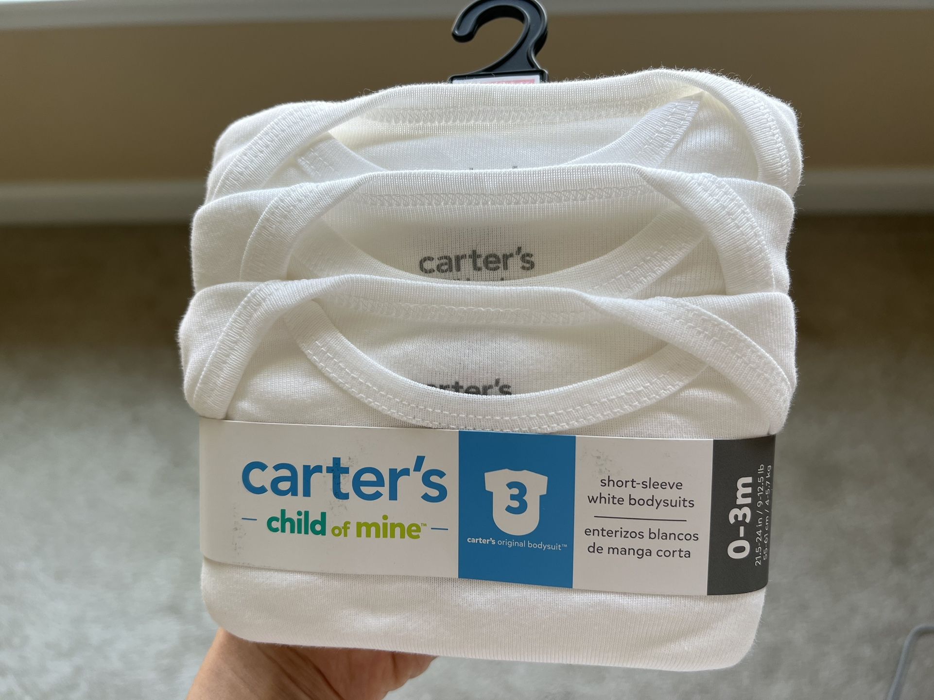Carter’s Short Sleeve White Bodysuits 0-3 Month
