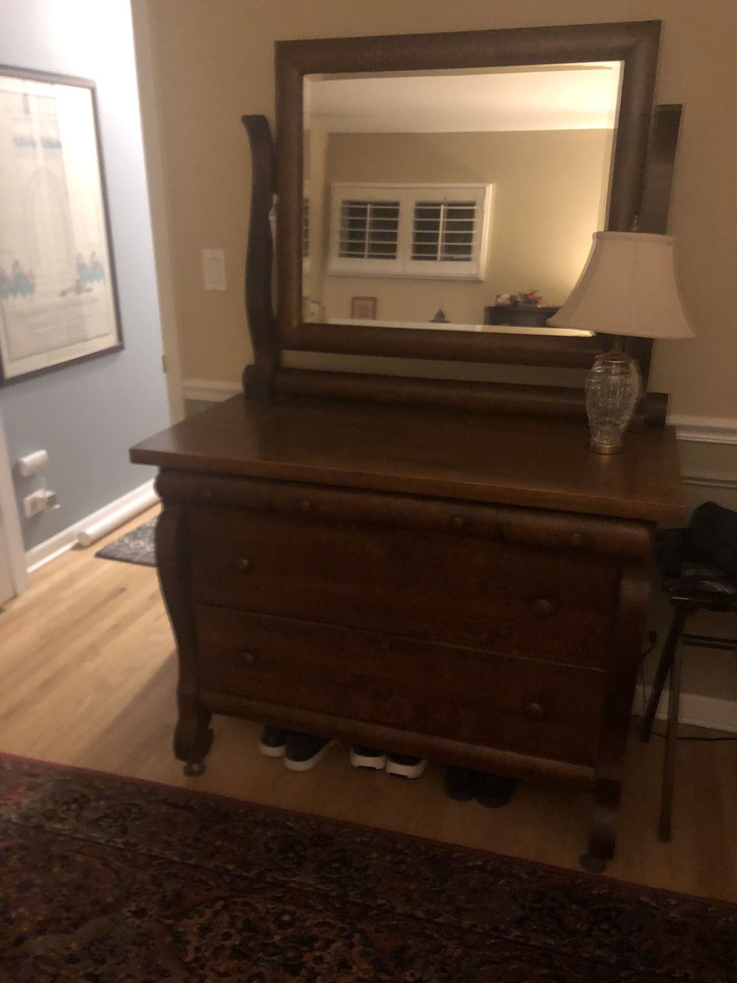 Antique Walnut Dresser With Mirror 