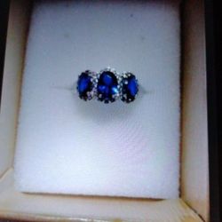 Lab Created 3 Stone Blue Sapphire Ring