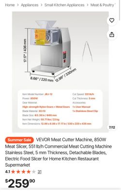 VEVOR Meat Cutter Machine, 850W Meat Slicer, 551 lb/h Commercial Meat Cutting Machine Stainless Steel, 5 mm Thickness, Detachable Blades, Electric Foo