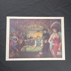 Vintage 1979 Vincent Fodera Art Print – Old West Poker Game Scene