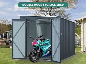 6x8FT Galvanized Steel Outdoor Storage Shed with Lockable Double Doors, Metal Lean to Shed with Free PC Light Board for Tools, Bikes & Patio Essential