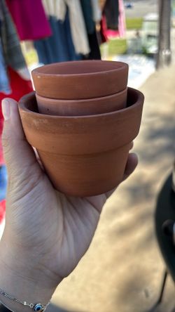 3 Small Clay Plant Pots 