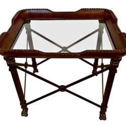 Vintage Leather Maitland Smith Wrought Iron and Glass Side Table