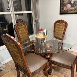 Glass and Wooden Dining Table Set with 4 Chairs