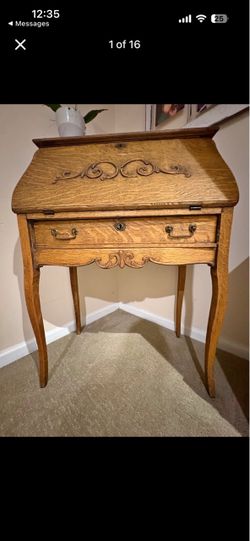Antique Oak Drop-Front Secretary Writing Desk