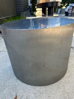 Round Brushed Steel Drum Side Table