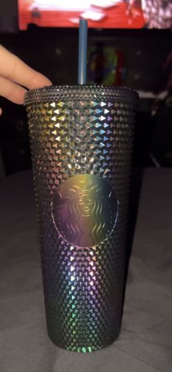 Starbucks NWT Metallic Oil Slick Studded Tumbler 24oz Venti Hologram Rainbow