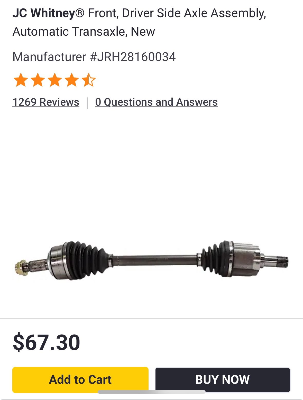 Honda Accord Driver side axle