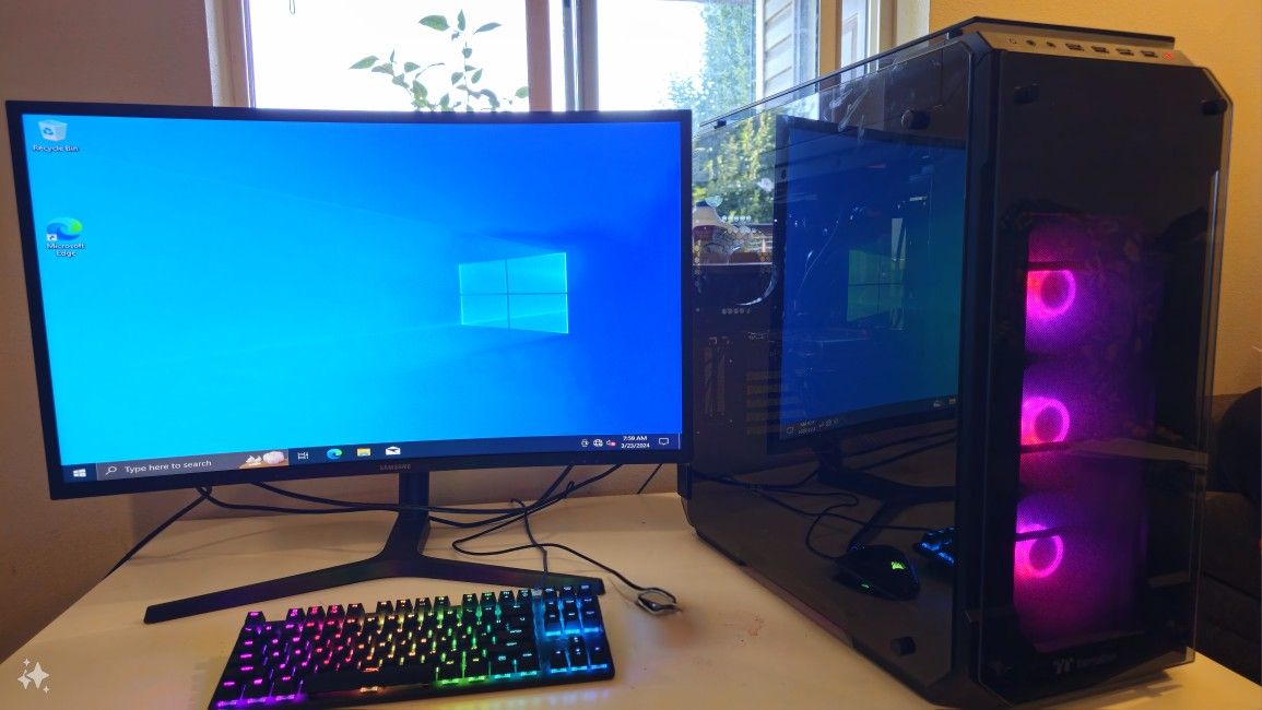Thermaltake case Ryzen 7 3800x Gtx 1070 Build Samsung 32 inch 1440p Hdr 10 Monitor, Hyper X keyboard bundle