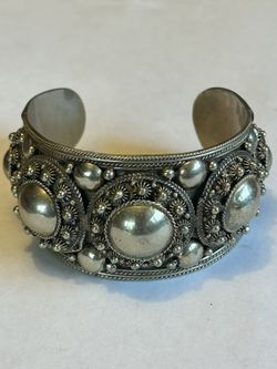 Stunning Vintage Siam Sterling Silver Chunky Statement Cuff Bracelet Size 8” 