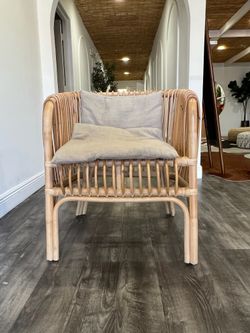 Boho Rattan Accent Chair – Natural Wicker Lounge Chair with Cushion